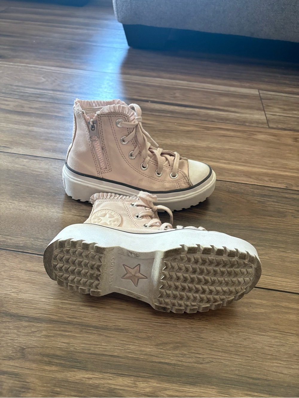 Converse Kids Light Pink High-Top Canvas Sneakers with Side Zip